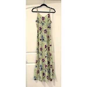Vintage Y2K Express Dress Womens XS Maxi Slip Floral Green (Tag 3/4)